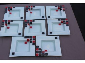 Set Of 8 Hand-Blown Artistic Glass Plates