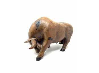 Vintage 8” Tall Wooden Bull Statue
