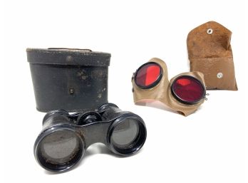 Vintage Aviator/motorcyle Goggles And Vintage Binoculars