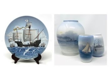 Royal Copenhagen Naval Vases, Bing And Grondahl B&G Christopher Columbus Commemorative Plate, Denmark