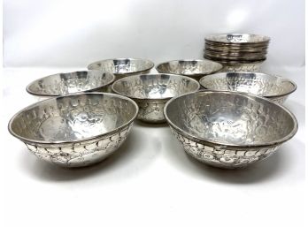 Set Of 15 Etched Metal Bowls