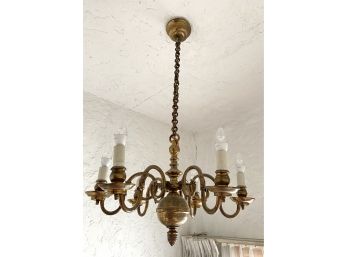 Vintage Brass 6-light Scrolled Chandelier With Animal Accents