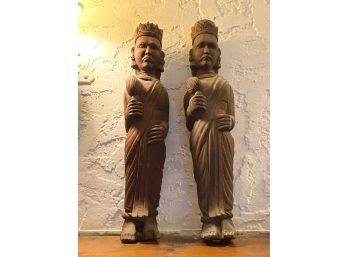 Vintage Pair Of Carved Wood Tribal Statues