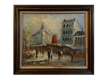 Vintage Caroline Burnett Oil Painting- Paris And Moulin Rouge