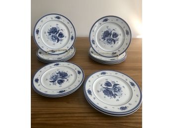 Set Of 12 Blue Rose Plates