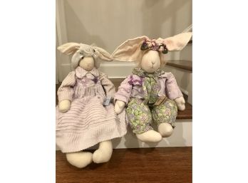 Pair Of Large Purple And Floral Themed Bunnies By Bonnie Sewell L Designs