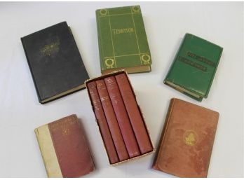 Group Of Nine Vintage Books With Hawthorne, Alice In Wonderland, Girl Scout Hand Book, Tennyson, Shakespeare