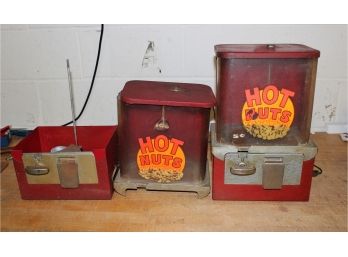 Two Vintage Lighted 'Hot Nuts' Coin Operated Peanut Dispeners