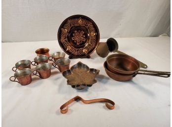 Vintage Copper Assortment -  Chafing Dish W/Wrought Iron Stand & Round Non Matching Tray And More