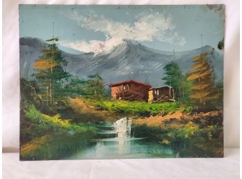 Vintage Signed Swiss Alps(?) Oil Painting On Board - No Frame