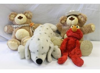 Group Of Vintage Plush Animals Including Two Furskins Bears, Elmo & A Dalmatian By GUND