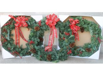 Set Of Three Large Lighted Decorative Christmas Wreathes