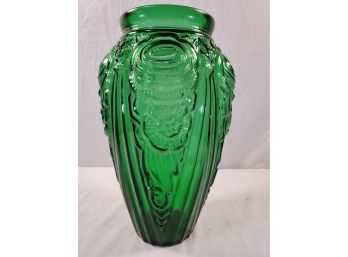 Beautiful Vintage Large Decorative Embossed Emerald Green Vase