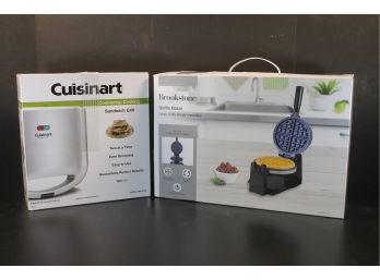 Cuisinart Sandwich Grill & Brookstone Waffle Maker - Both New In Open Boxes