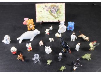 Cute Mixed Assortment Of Mini Animal Figurines - Porcelain, Glass & Candles-antique 1908 Postcard