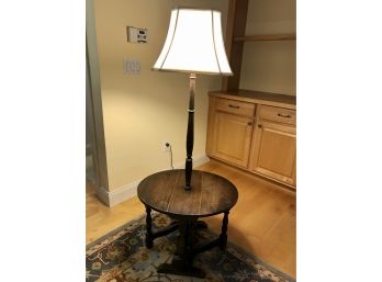 Vintage Wooden Floor Standing Lamp With Built In Drop Leaf Table