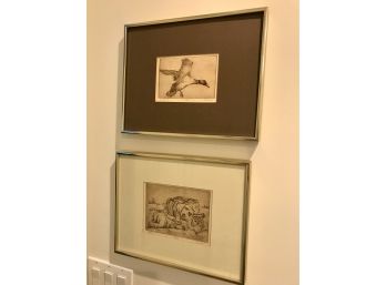 Framed And Matted Mallard And Tiger Etchings
