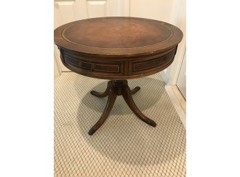 Vintage Mahogany Leather Top Accent Table