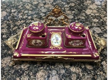 Beautiful Limoges France Double Inkwell