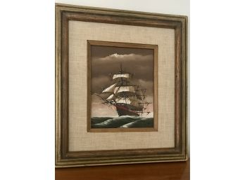 Petite Oil On Canvas Ship Painting
