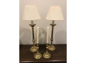 Brass Candlestick And Lamp Set