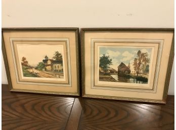 Pair Of Genuine French Colored Etchings