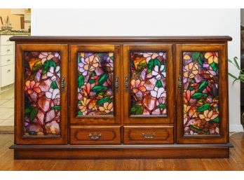 Credenza W Dovetail Drawers & Faux Stained Glass (Vitro) Panels