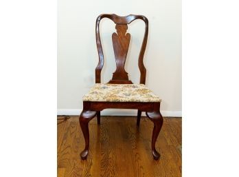 Queen Anne Style Fiddleback Chair W Upholstered Seat