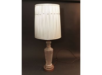 Vintage Frosted Glass Table Lamp W Pleated Shade