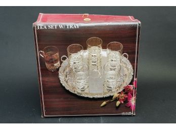 Silver Ptd. Serving Tray And 6 Tea Glasses W Holders