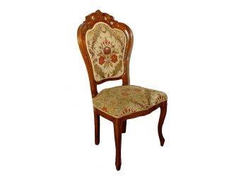 Continental Style Carved Wooden Arm Chair W Upholstered Seat & Back