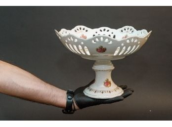 Italian Imperial Painted Porcelain Pedestal Dish W Openwork Boarder