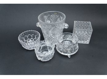 Vintage Cut Crystal Glass Ice Bucket W Brunswick Star Design, Vases And Trinket Dishes