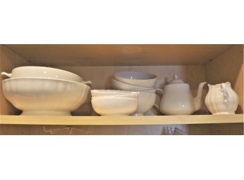 Group Of White Porcelain Bowls Tea Pot And Creamer Eleven Pieces