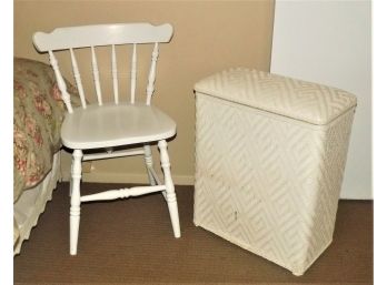 White Wicker Hamper & White Painted Chair