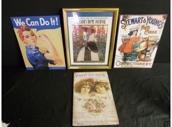 Grouping Of Four Reproduction Tin & Framed Wall Signs