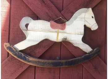 Antique FOLK ART Primitive Wood Handcraft Rocking Horse  Wall Hanging