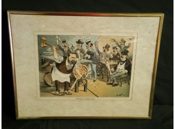 Vintage Tapping A Fresh Keg - F. Opper Framed Lithograph By Mayer, Merkel & Ottman