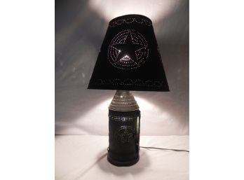 Primitive Lamp With Punched Metal Shade And Base