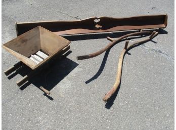 Vintage Primitive Wood Lot & Wood Heart Cut Out Long Shelf