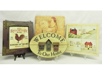 Set Of Country Wall Art With Roosters And Farm Scenes