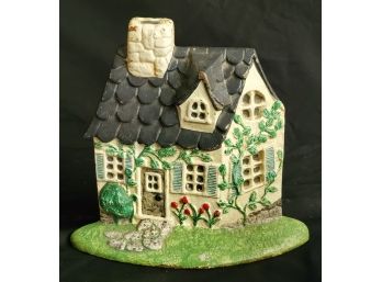 Cute Vintage Cast Iron Painted Country Cottage Door Stop