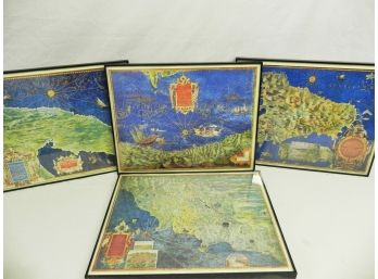 Set Of 4 Colorful Old World Map Prints In Vibrant Colors