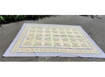 Vintage Country Primitive Style Pastel Wool Floral Motif Area Rug  4.'9' X 9'