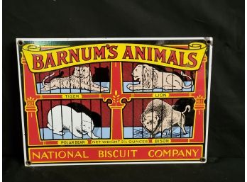 1990 Nabisco Ande Rooney Porcelain Enameled Advertising Sign - Barnums Animals National Biscuit Company