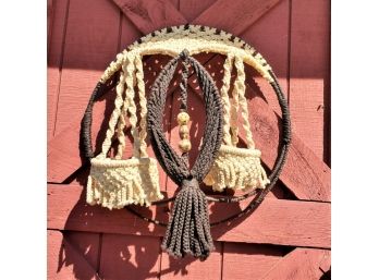 Awesome Vintage Boho Two Tone Macrame Plant Hanger Wall Hanging