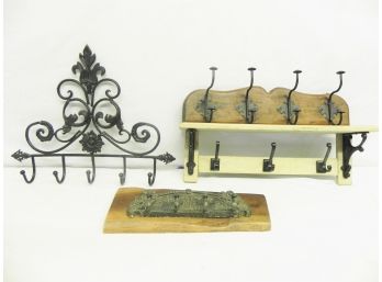 Assortment Of Wall Mounted Wooden And Iron Shelf Racks