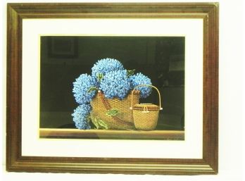 Hydrangeas In Basket By Robert Duffy, Mounted And Framed