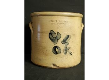 Antique Brown Bothers Huntington LI 3 Galloon Stoneware Crock Cobalt Blue