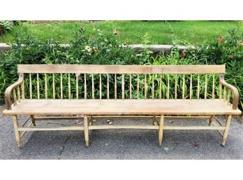 Vintage 8 Foot Long Wood Spindle Back Deacons Bench